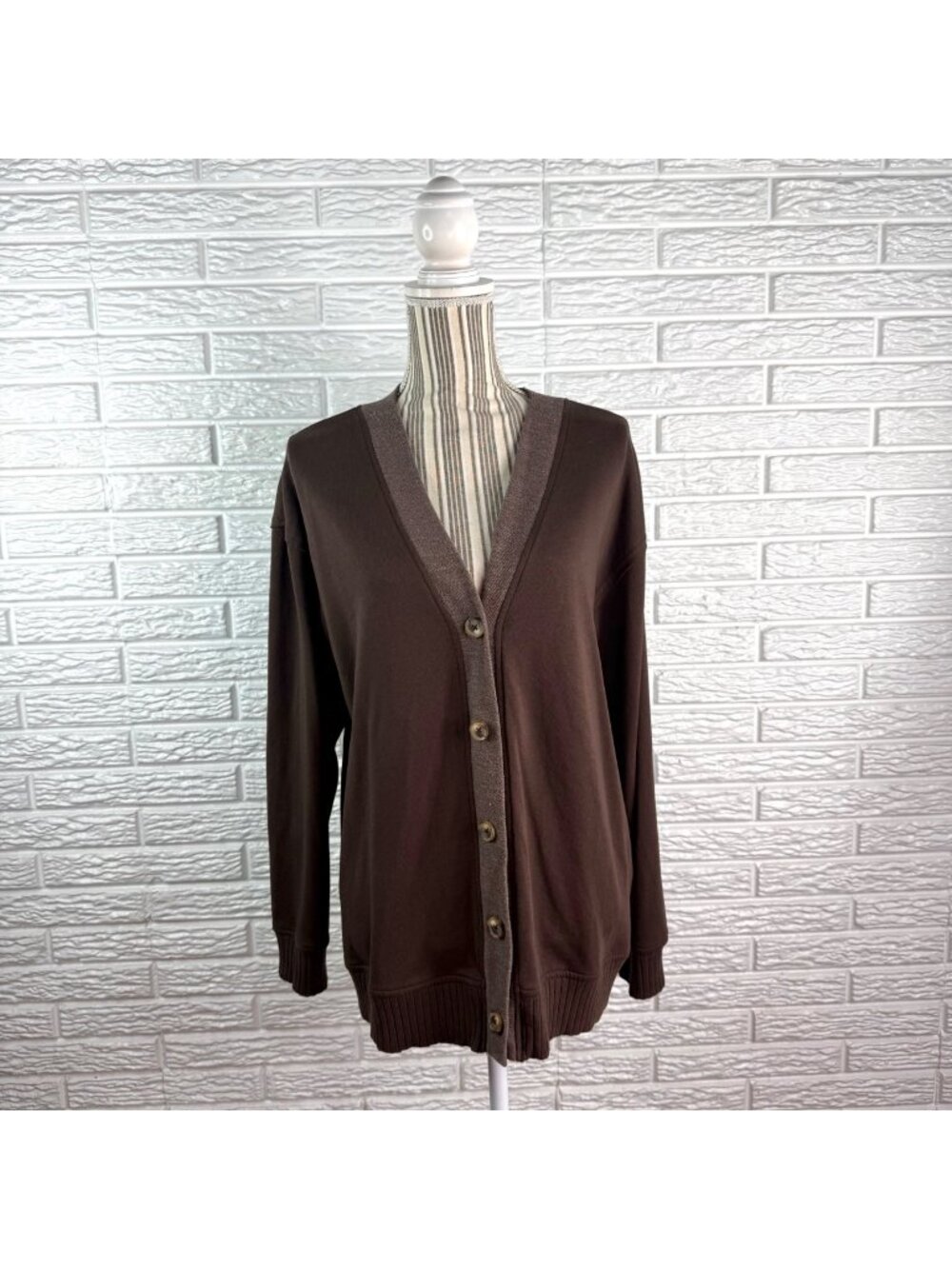 Maurices Brown Button Front Knit Cardigan Sweater Contrast Trim Size Large